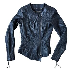 Topshop Kate Moss Black Leather Jacket Women’s Size 4 US Asymmetric Zip Iconic